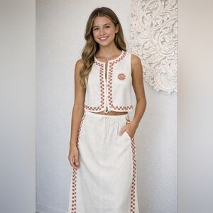 NWT Billabong 2 Pc Cream & Copper/rust Button Down Vest & Skirt - Size Medium